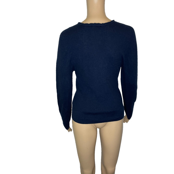 Women's Large Quince 100% Mongolian Cashmere Navy Blue Ribbed Sweater - Picture 4 of 5